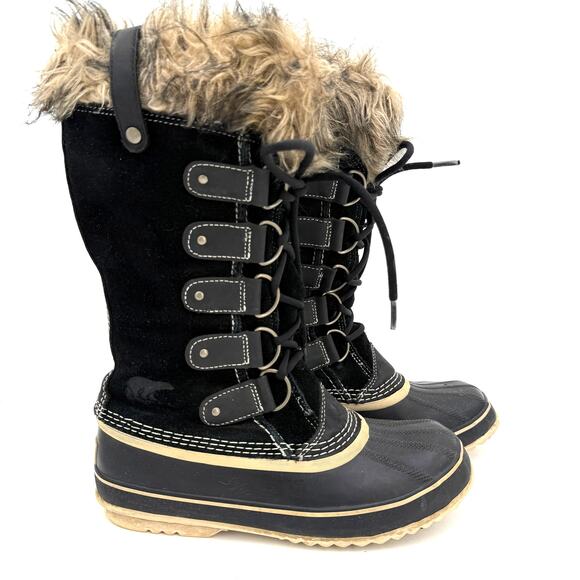 Sorel Women's Black Joan of Arctic Tall Fur Snow Boots Size 10 - Picture 1 of 8